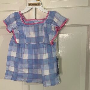 BearPaw Blue and White Plaid Kids Blouse